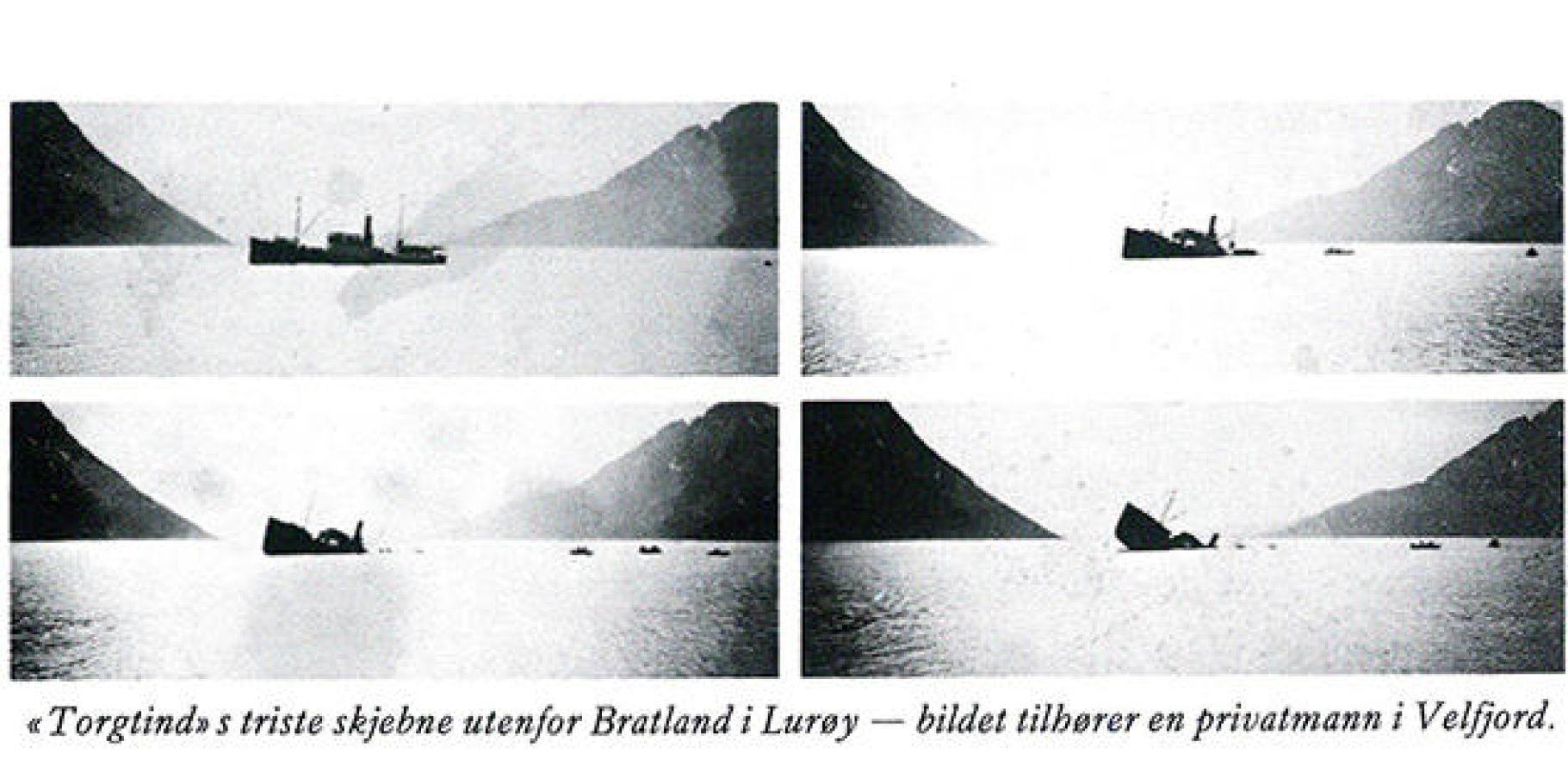 Fotoserie som viser skipet Tortind synke i havet