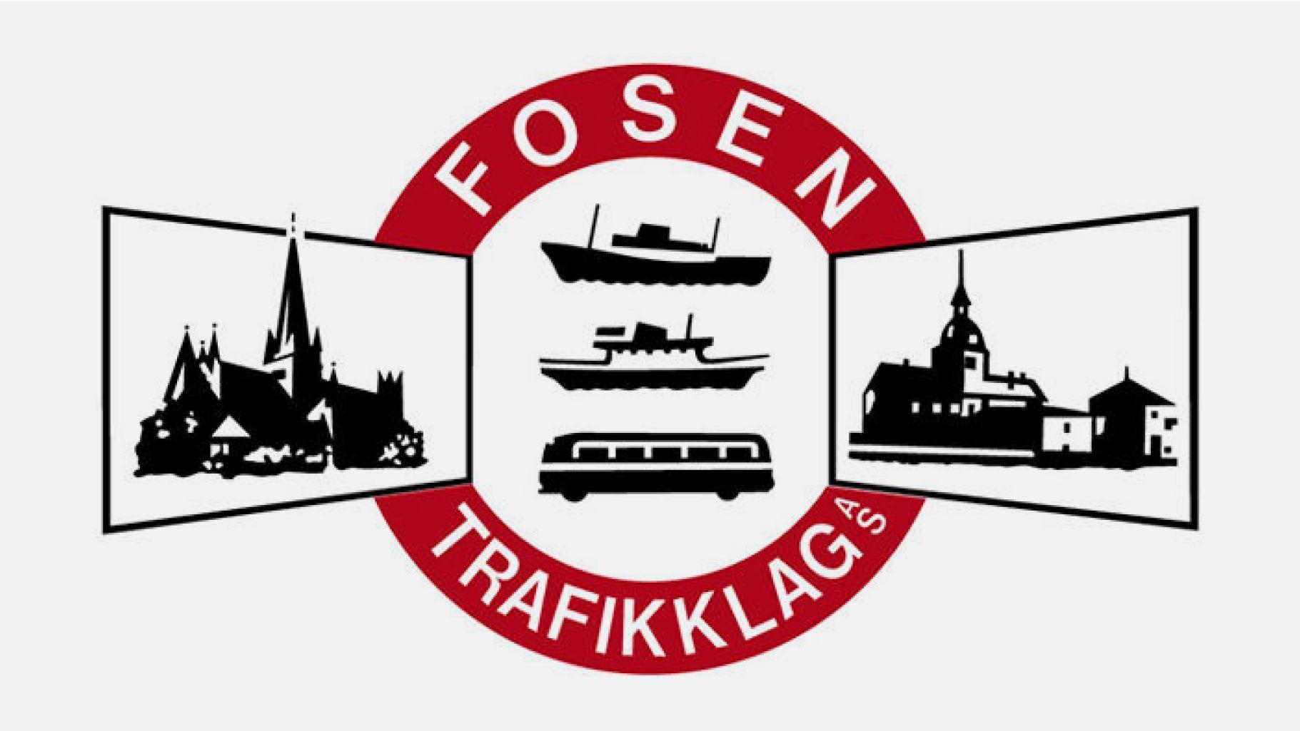 Logo for fosen trafikklag med ikoner av ferje, passasjerbåt og buss.